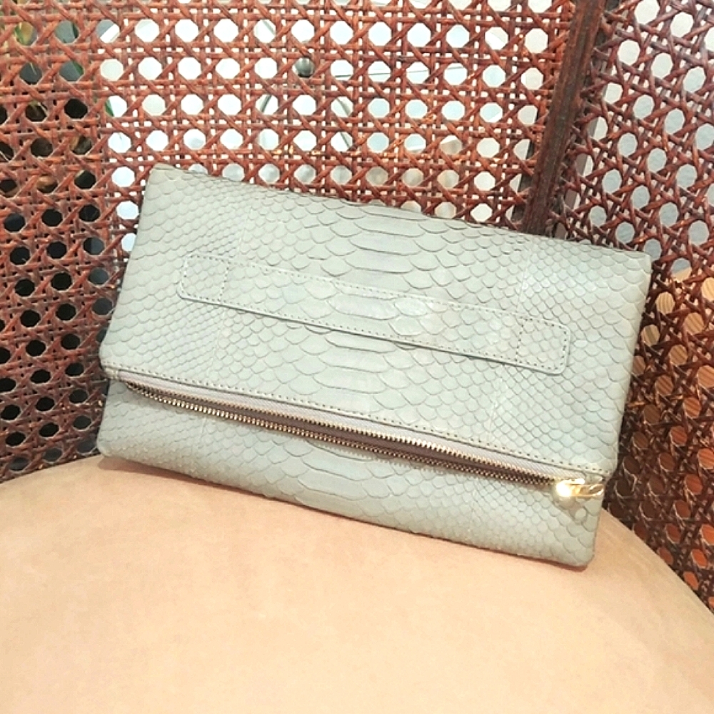 Genuine Python grey foldover/Expandable clutch Designer Boutique TOOTSIE